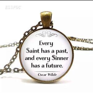 Saint and sinner copper bronze dome vintage expression necklace pendant